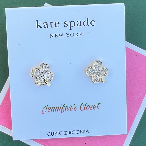 Kate Spade Lucky Charm Gold-Tone Pavé Crystal Clover Stud Earrings NWT - Picture 5 of 8